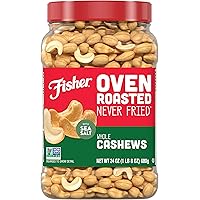 Fisher Snack Oven Roasted Never Fried Whole Cashews, 24 Ounces, Made With Sea Salt, Non-GMO, No Oils, Artificial Ingredients 