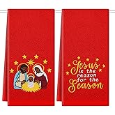 QIONG MENG Black Santa African American Christmas Decorations Nativity Set Hand Towels 13x29 Inch 100% Cotton Dish Towel Jesus is The Reason for The Season Kitchen Towels Home Bathroom Decor Set of 2