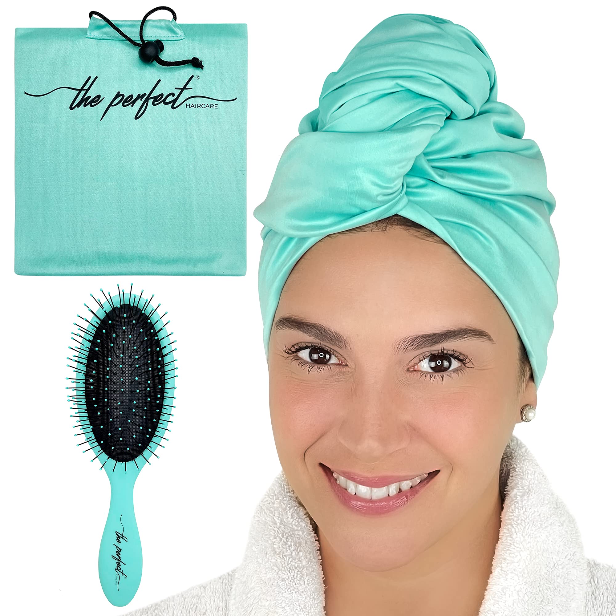 THE PERFECT HAIRCARE Ultra-Fine Microfibre Hair Towel Wrap & Wet/Dry Detangling Hair Brush Anti-Frizz Turban for Curly or Wavy Haired Women Girls & Kids - Quick Drying - Good for Travel โ image 1
