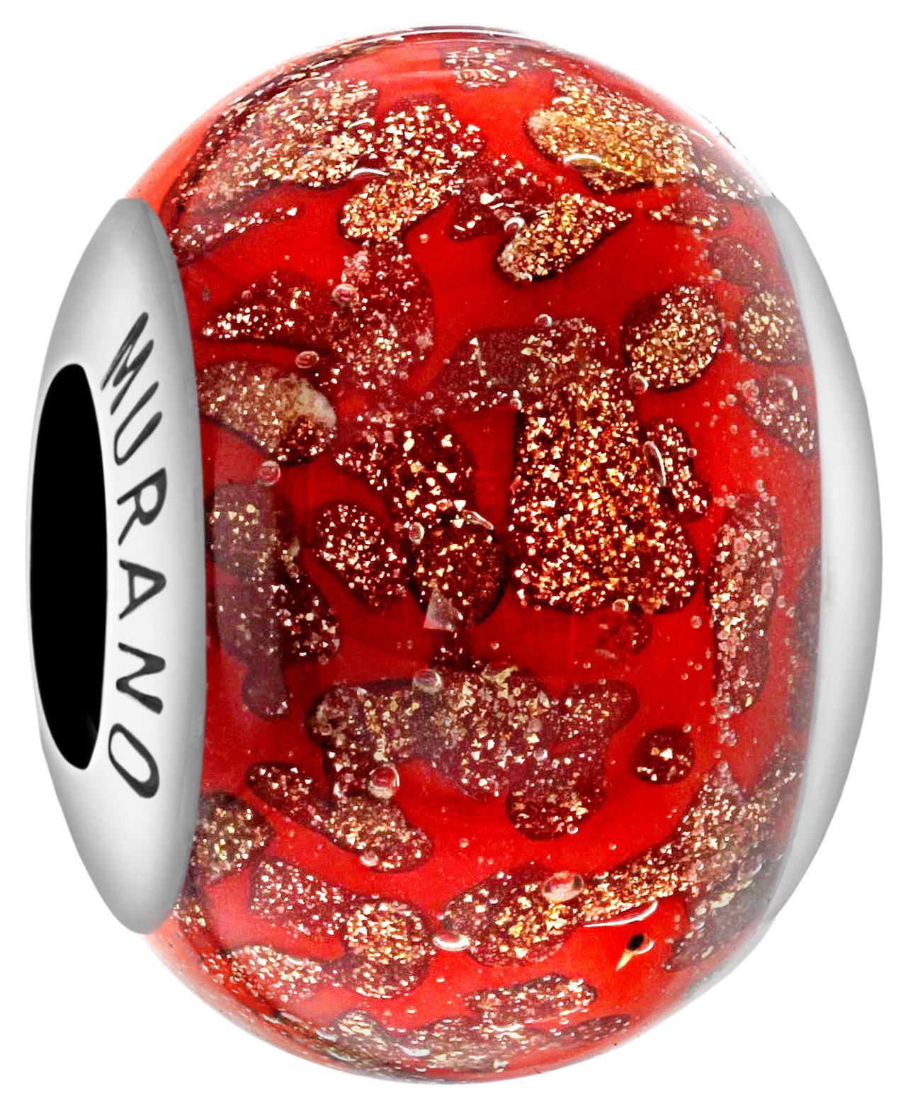 Tuscany Silver Women's Sterling Silver Red and Copper Murano Bead