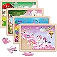 SYNARRY Unicorn Mermaid Princess Fairy Wooden Puzzles for Kids 3-5, 4 Packs 24 PCs Jigsaw Puzzles for Kids 4-6, Unicorn Toys