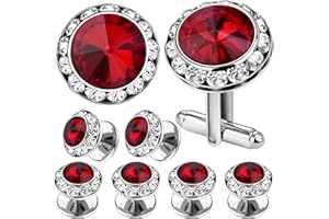 AMITER Crystal Cufflinks and Tuxedo Studs for Men, Cuff Links Suits for Shirt Formal Dress Business Wedding Anniversary