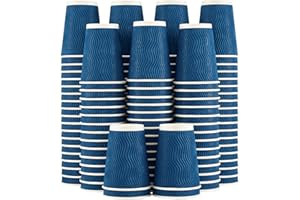 Lamosi Coffee Cups 12 oz - 120 Pack, 12 oz Disposable Paper Coffee Cups Insulated, Corrugated Kraft Ripple Wall Cup for Hot Beverage or Cold Drinks (Navy)