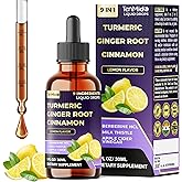 Tenmido 9in1 Liquid Turmeric Curcumin Supplement with Ginger, Ceylon Cinnamon, Berberine HCl, Milk Thistle, Apple Cider Vinegar, Rosemary, Holy Basil & Black Pepper - 30ml 1Fl Oz
