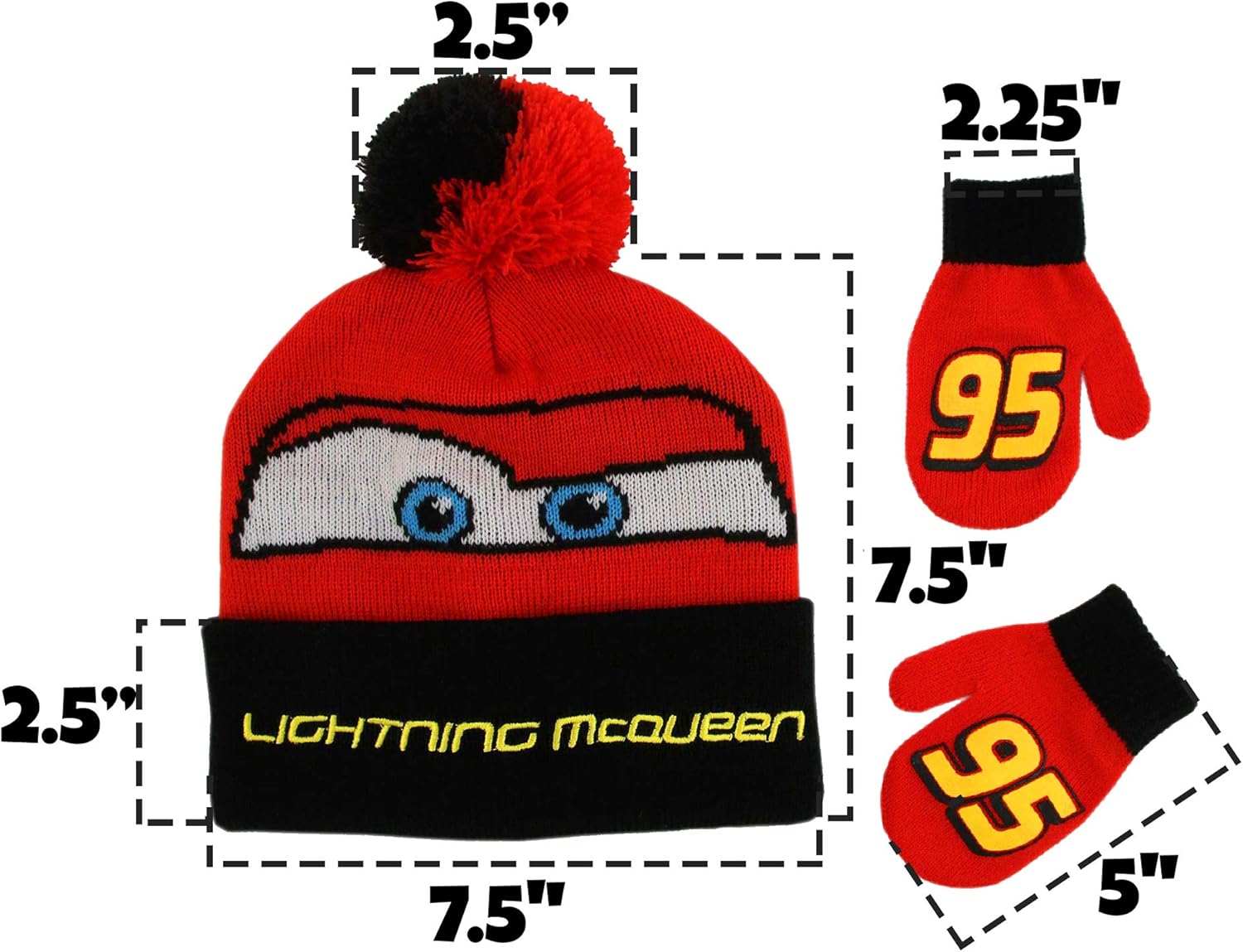 Disney Boys Winter Hat Set, Cars Lightning McQueen Toddler Beanie Kids, Red Design, Mittens - Age 2-4: Clothing
