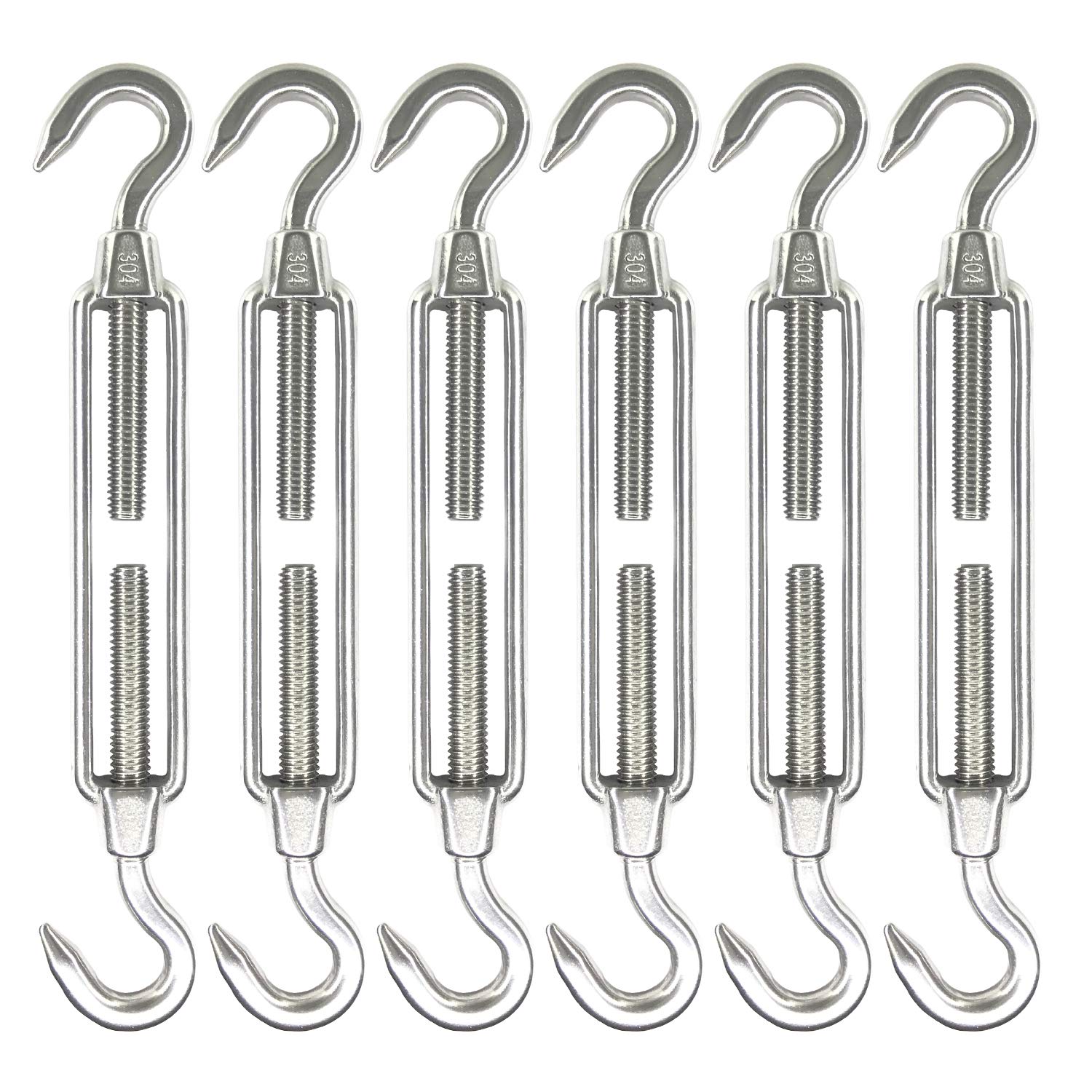 Bowmeego M6 Hook & Eye Turnbuckle for Sun Shade Pack of 6 C to O 304 Stainless Steel Wire Rope
