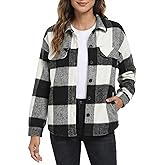 ZAFUL Women's Shacket Button-Down Overshirt Plaid Lightweight Airy Layering Jacket Decorative Flap Long Sleeve Shirt Jacket