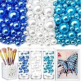 Towenm 2300PCS No Hole Pearl Beads for Vases Filler, Floating Pearls for Centerpieces Vases, Faux Pearl Beads for Crafts Wedding Party Decoration Jewelry Making (4/6/8/10/14/20mm) White Blue Series