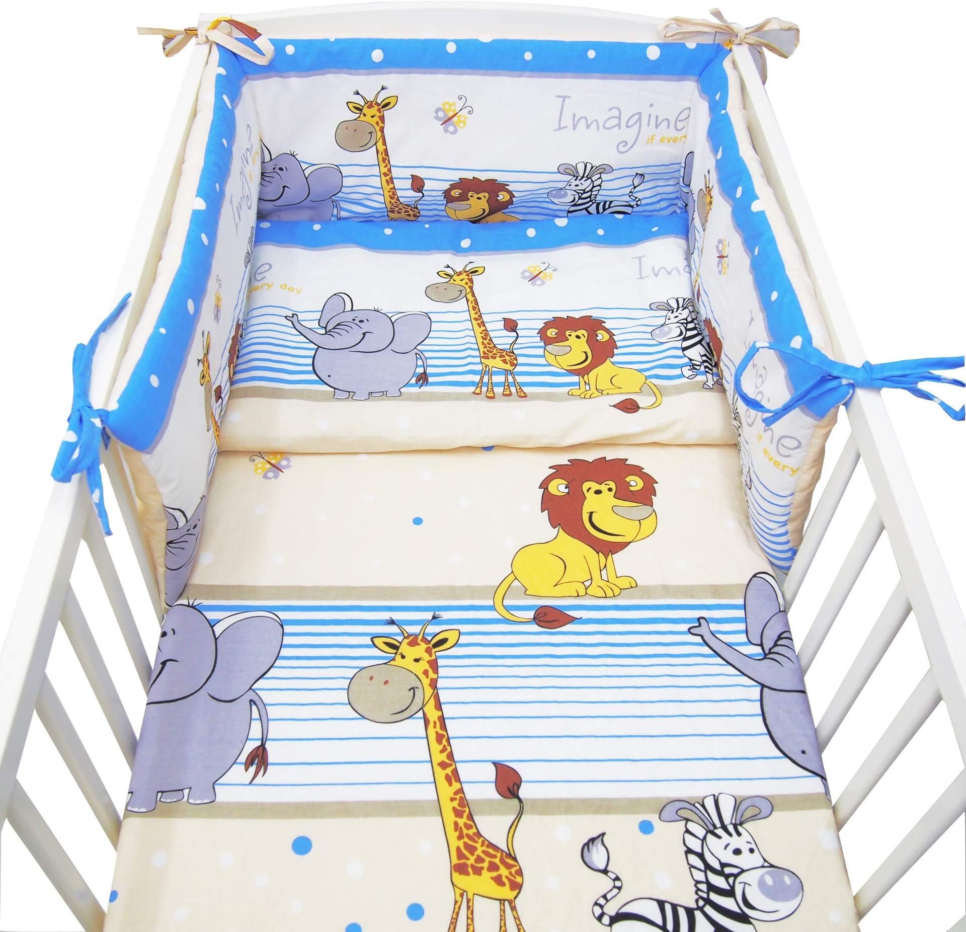 MillaLu 3 Pcs Baby Nursery Bedding Set fit to Cot 120x60cm or Cot Bed 140x70cm Padded Bumper (Fit to Cot 120x60 cm, Safari Blue)