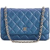 CHANEL Women's Pre-Loved Chanel Blue Caviar Iridescent Classic Quilted Wallet, Blue, One Size