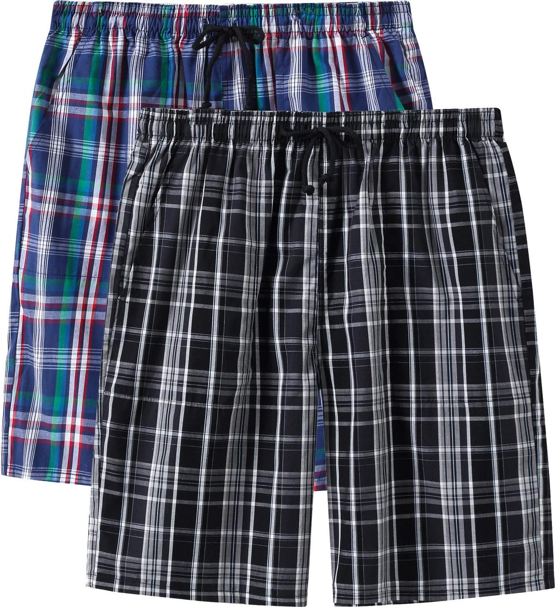 Men’s Pajama Shorts Cotton Sleep Short Pockets Sleep Bottoms Plaid Lounge Shorts