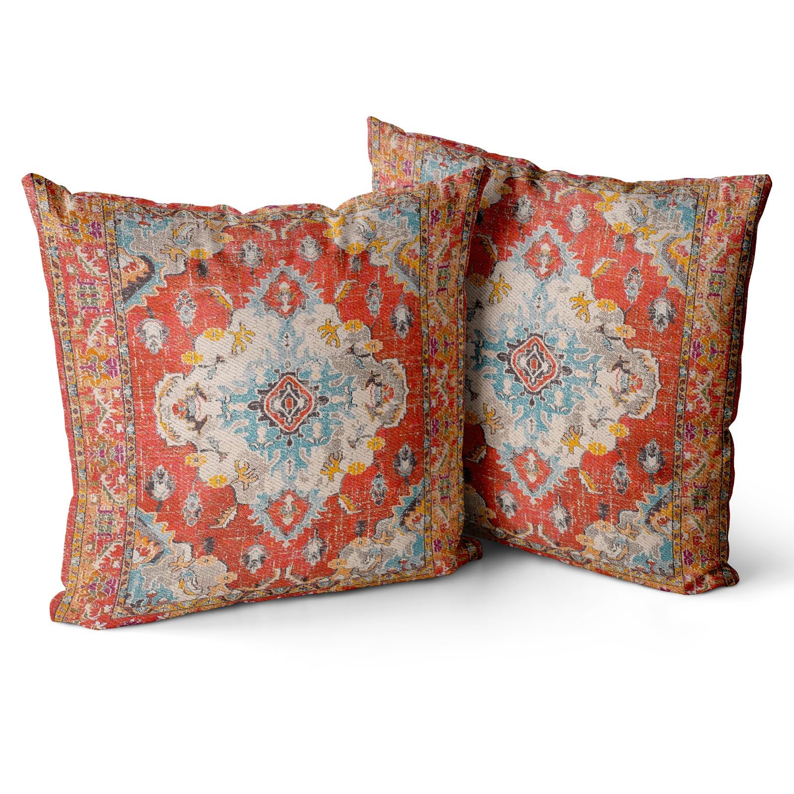 Snylcce Set of 2 Bohemian Style Cushion Covers 60x60 cm Decorative Square Throw Pillow Covers 60x60 CM Sofa Car Pillowcase for Outdoor Home Bed Living Room Couch Decor (Orange)