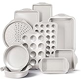 Country Kitchen Nonstick Stackable Bakeware Set - Heavy Duty, Durable, Easy Release Baking Set, Cream, 10 Pcs