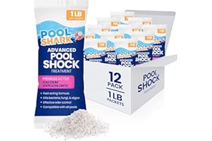 POOL SHARK 68% Calcium Hypochlorite Pool Shock - 12 Pack Chlorine Granules - 1 lb Bags - Swimming Pool Shock for Inground and Above Ground Pool Treatment