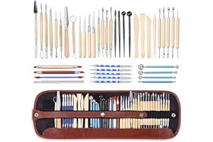 ISSEVE Pottery Clay Sculpting Tools 43Pcs Double Sided Ceramic Clay Carving Tool Set with Carrying Case Bag for Beginners Professionals School Student Pottery Modeling Smoothing