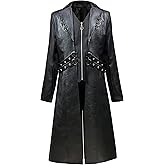 DRTES Mens Steampunk Faux Leather Jacket Trench Coat Motorcycle Jacket