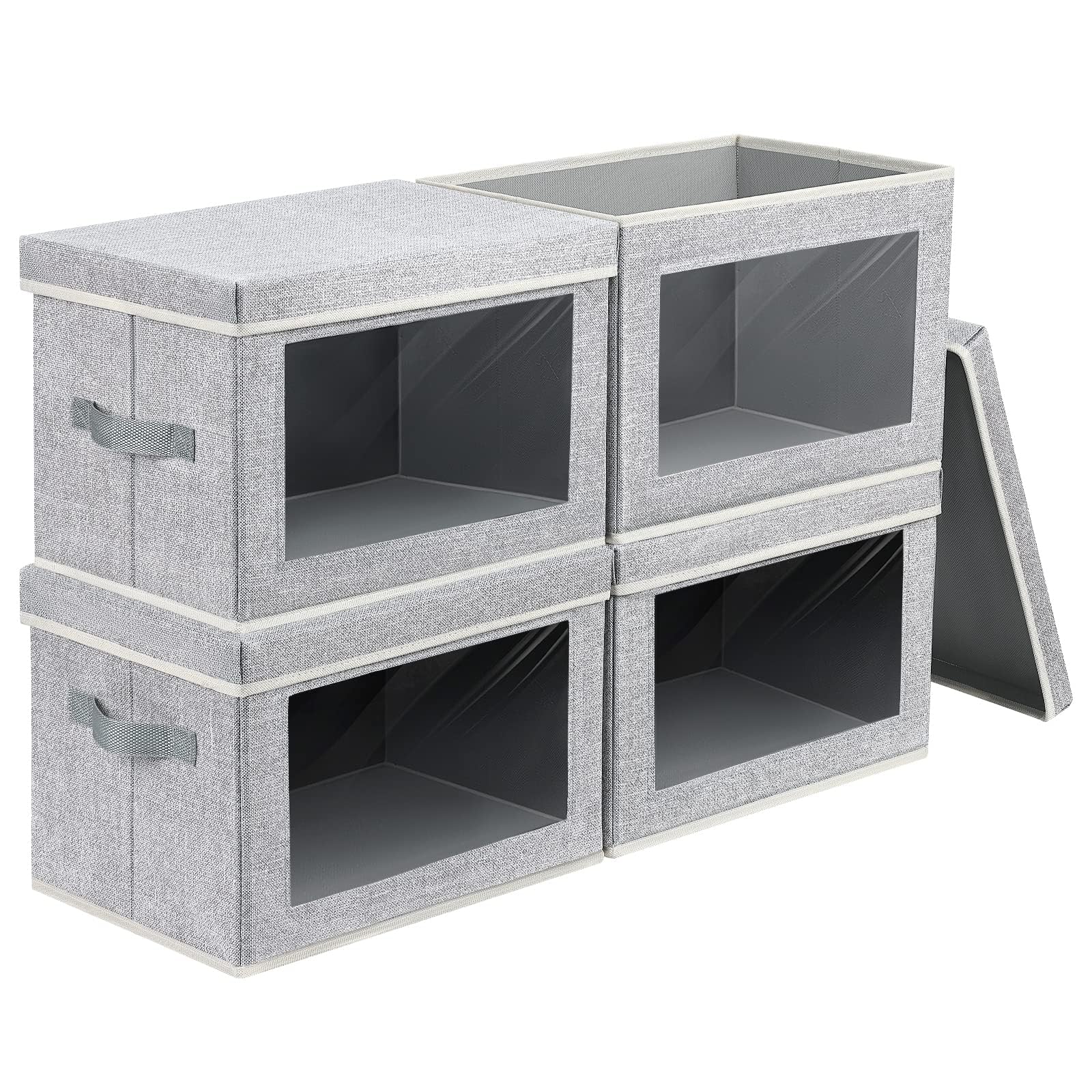 Homsorout 4 Pack Storage Boxes with Lids Foldable Storage Cubes with Transparent Window Fabric Storage Organiser Box for Toys, Clothes, Books, Wardrobe, Closet, Office