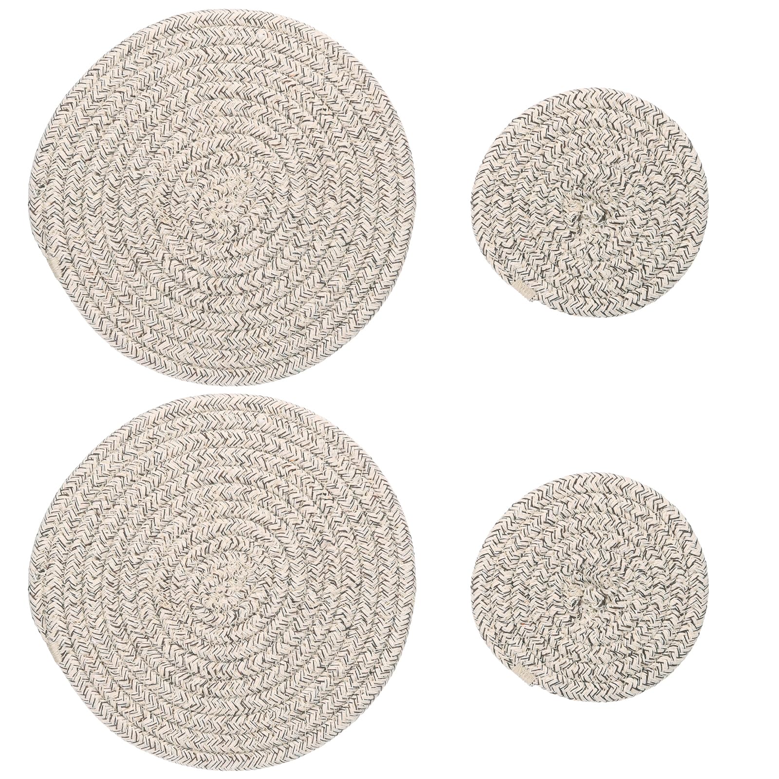 PATIKIL Plant Coasters 4 Inch 7 Inch, 4 Pcs Woven Plant Mat Round Pads Set for House Indoor Outdoor Gardening Pot Kitchen Table, Linen Color