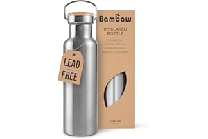 Bambaw Insulated Stainless Steel Water Bottle 32 oz, Dishwasher Safe Water Bottles with Handle, Easy to Clean, Great for Trav