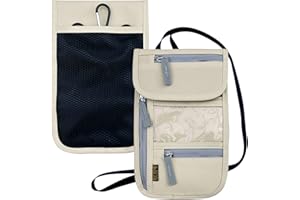 JONYEE Travel Neck Wallet, RFID Blocking Passport Holder with Adjustable Neck Strap for Men and Women to Keep Cash, Credit Cards and Travel Documents Safe - Beige