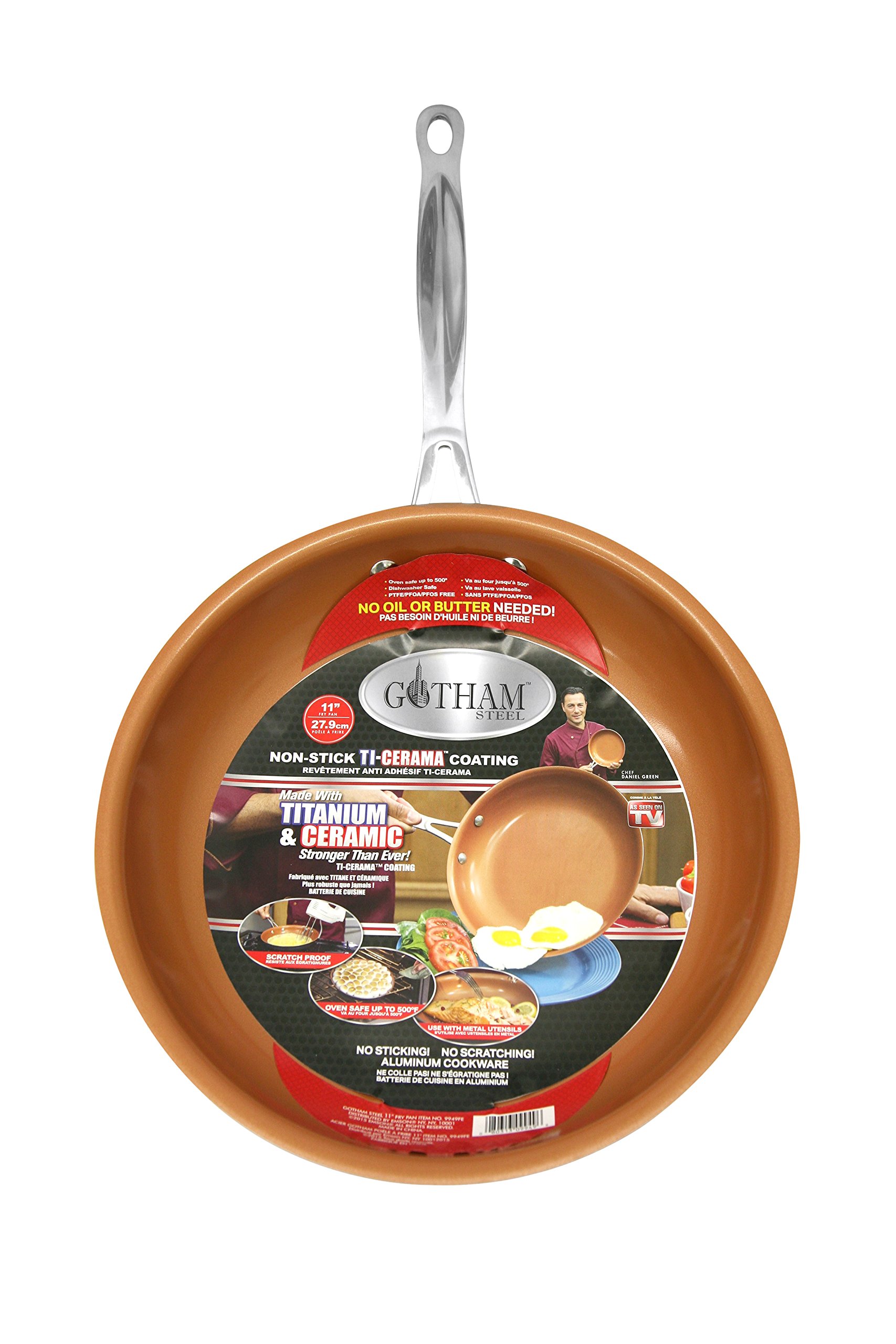 Gotham Steel 11” Non Stick Fry Pan Titanium and Ceramic Copper Coating, Dishwasher, Metal Utensil and Oven Safe