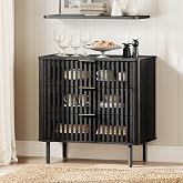 WAMPAT 31.5"W Sideboard Buffet Cabinet with Storage, Kitchen Cabinet, Black | Fluted Kitchen Buffet Storage Cabinet with 3 Drawer, Large Coffee Bar Cabinet, Modern Buffet Table for Dining Living Room