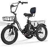 ESKUTE E Trike Electric Bike, Peak 1200W Brushless Motor Folding Trike 18X3.0 Fat Tire Ebike, 624Wh Removable Battery, Step-Thru 3 Wheel Electric Bicycle, Up to 65 Miles, 18MPH+ Tricycle for Adults