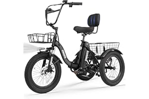 ESKUTE E Trike Electric Bike, Peak 1200W Brushless Motor Folding Trike 18X3.0 Fat Tire Ebike, 499Wh Removable Battery, Step-Thru 3 Wheel Electric Bicycle, Up to 55 Miles, 18MPH+ Tricycle for Adults