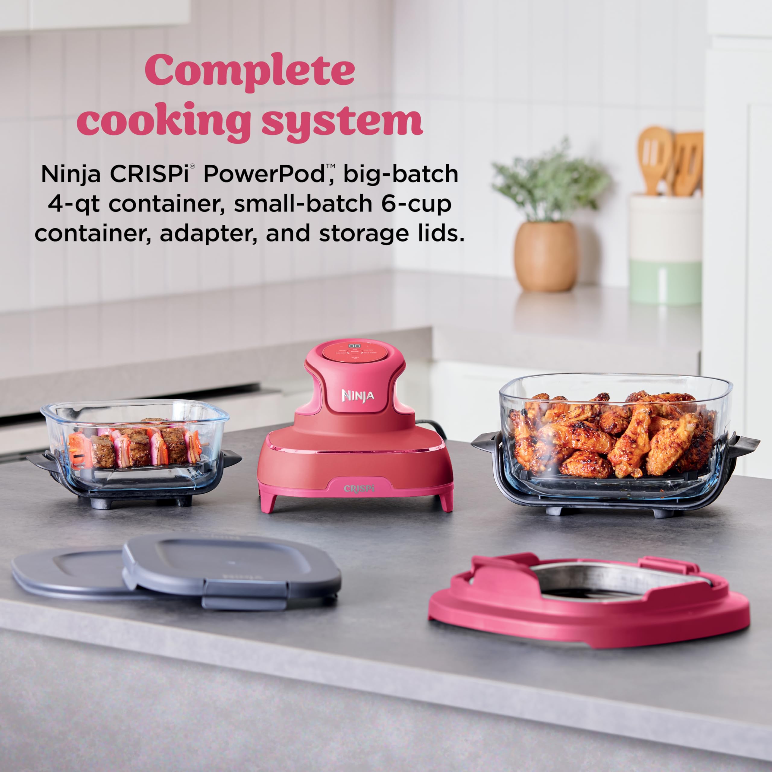 Ninjas | Freidora de aire | Sistema de cocción portátil Crispi 4 en 1 | Recipientes de vidrio de 4 cuartos y 6 tazas, platos para verduras y tapas de almacenamiento incluidos | Apto para microondas, congelador y lavavajillas | Cereza triturada | FN101DR Ninjas | Freidora de aire | Sistema de cocción portátil Crispi 4 en 1 | Recipientes de vidrio de 4 cuartos y 6 tazas, platos para verduras y tapas de almacenamiento incluidos | Apto para microondas, congelador y lavavajillas | Cereza triturada | FN101DR