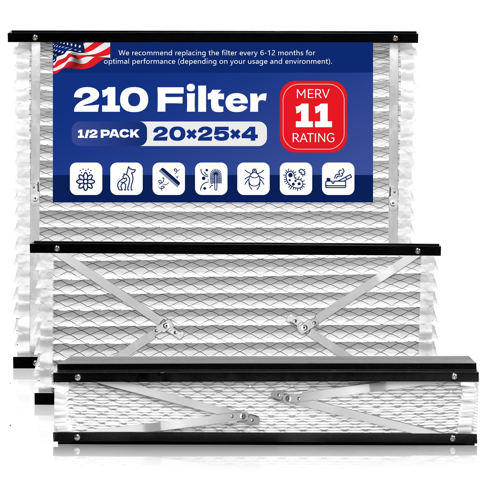 Photo 1 of 2-Pack 210 Replacement Air Filter Compatible with Aprilaire, MERV 11 Air Purifiers for Whole House Models 1210, 1620, 2210, 2216, 3210, 4200, Size 20x25x4(21.2x24.8x4) Furnace Filter