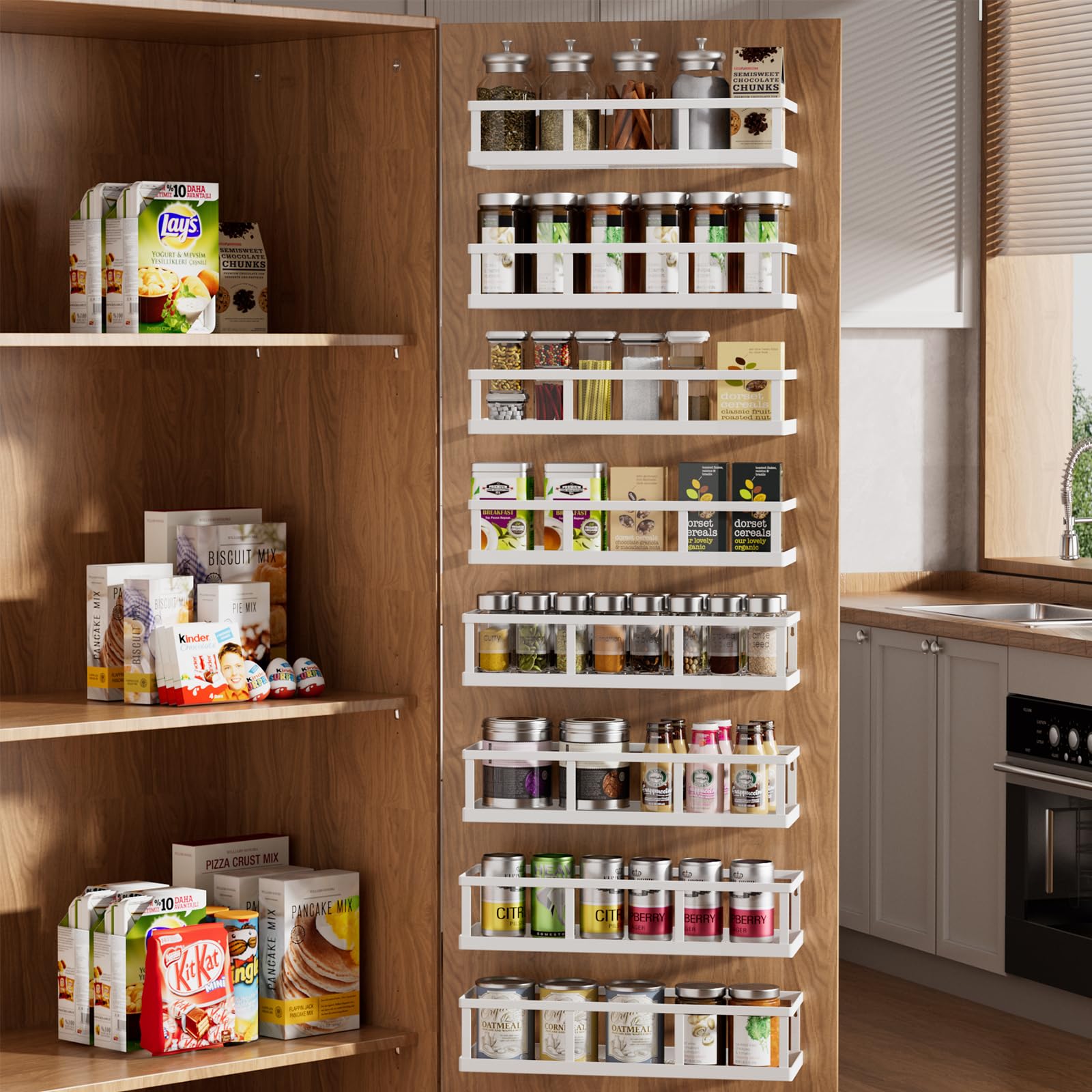 Photo 1 of Umomi Over The Door Pantry Organizer, 8 Pack Spice Rack Wall Mounted & Hanging Storage Baskets Organizer Wall Mount, Large Capacity Metal Spice Shelf for Kitchen Cabinet, Bathroom, Shower, Home Decor