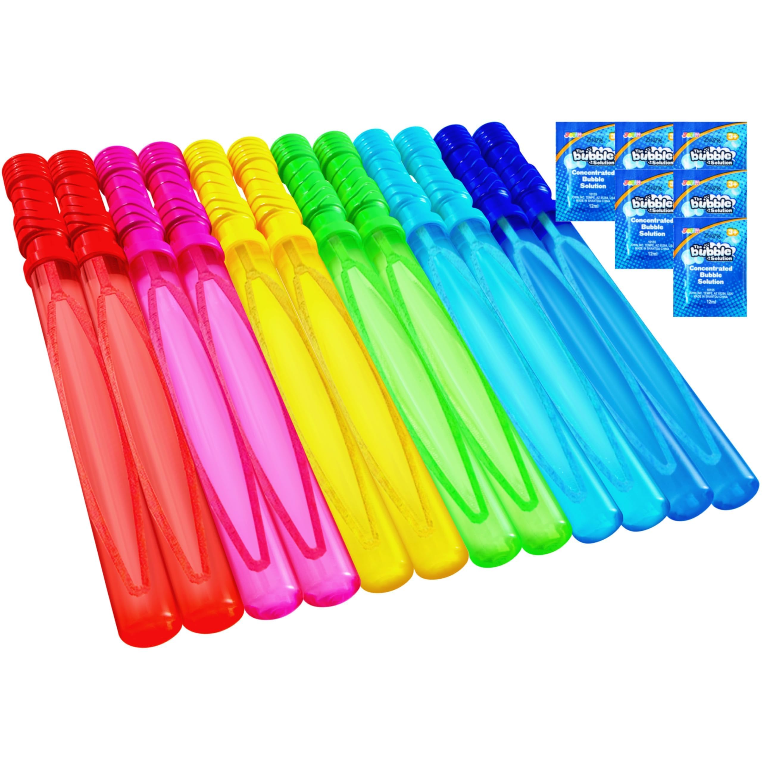 JOYIN 6 PCS 4oz/118ml Big Bubble Wands for Kids, 14.6"/37cm Bubble Wand with 6 * 12ml Concentrated Bubbles Refill Solution for Summer Toy Party Favor, Outdoors Activity, Easter Basket Stuffers