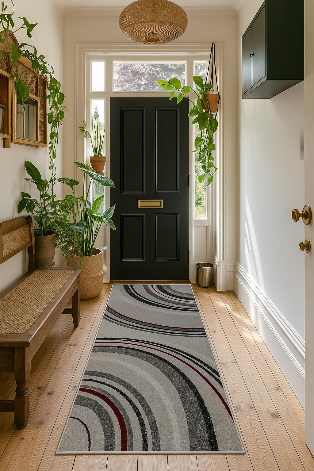 RUG BRANCH Montage 2' x 8' (2'3" X 8') Abstract Lines Indoor Runner Rug, Contemporary, Grey Black - Living Room, Bedroom, Dining Room, and Kitchen Image