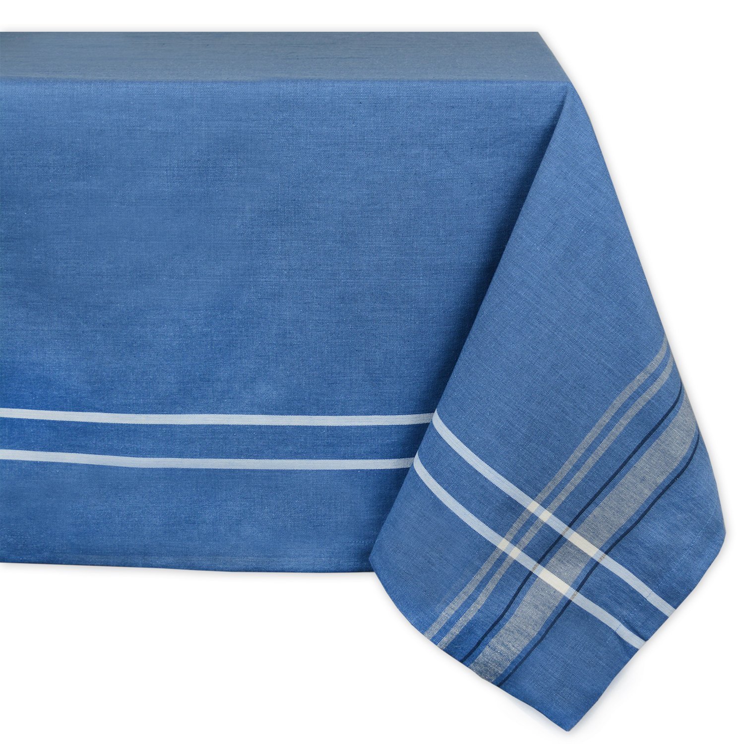 DII French Stripe Tabletop Collection Farmhouse Style Dining Table Linen Tablecloth, 60x84, Blue Chambray