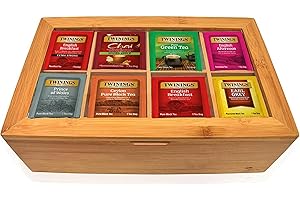 Twinings Tea Sampler Collection – 80 Tea Bags, 20 Flavors/Assorted Tea, Gift Set in Decorative Bamboo Box – Wooden Organizer Tea Chest Included – Ideal for Home, Office, Family & Friends (Bamboo Box)