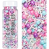 Sprinkles for Cake Decorating, 5.3Oz Pink Purple Blue and White Pearl Confetti Jimmies Mix Pastel Sprinkles for Cake Ice Cream Cupcakes Baking Topping