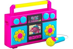 eKids Trolls World Tour Sing Along Boom Box Speaker with Microphone for Fans of Trolls Toys for Girls, Kids Karaoke Machine with Built in Music and Flashing Lights