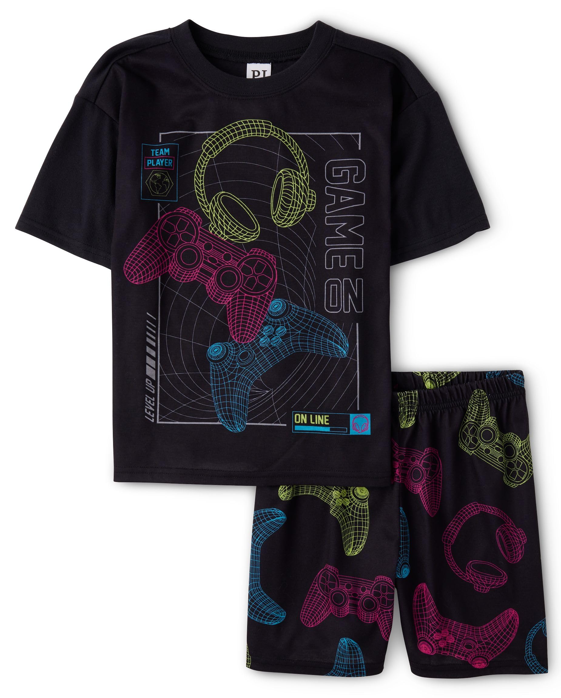 The Children's Place,Boys,Short Sleeve Top and Shorts,2 Piece Pajama Set,Neon Gamer,Small Image