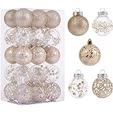 60mm/2.36inch Clear Christmas Ornaments Set, 30ct Champagne Christmas Ornaments Balls for Christmas Tree Decorations Shatterproof Transparent Baubles with Stuffed Decoration for Xmas Wedding Party