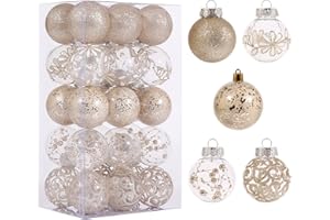 SUPREME XMAS 60mm/2.36inch Clear Christmas Ornaments Set, 30ct Champagne Christmas Ornaments Balls for Christmas Tree Decorations Shatterproof Transparent Baubles with Stuffed Decoration for Xmas Wedding Party