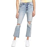 DAZE Women's Shy Girl High Rise Crop Flare Denim Jeans with Frayed Hem (Jewel, 26)