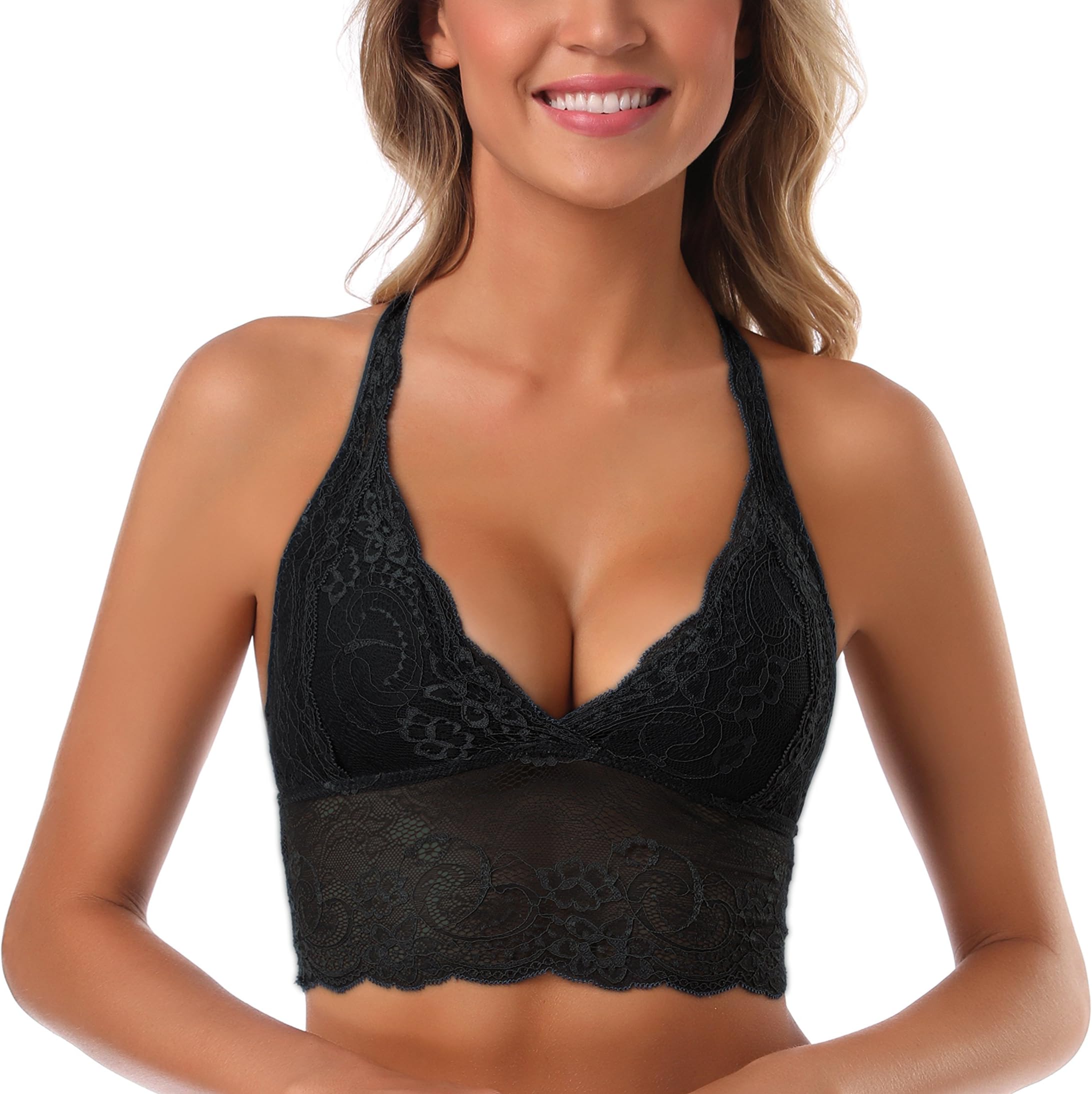 Women's Lace Push-up Bra Floral Breathable Bralette Wire Free Racerback Sexy Bra