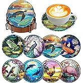 Meothan 8 Pcs Diamond Art Coasters Kits for Adults with Holder Cork Pads, Diamond Dots Art Painting Coasters Crafts Kit for Home Office Decor (Different Animals)