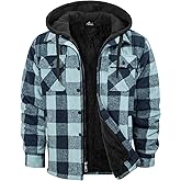 ZITY Mens Sherpa Flannel Shirt Jacket Plaid Fleece Lined Hoodie Full Zip Long Sleeve Winter Warm Coat for Men