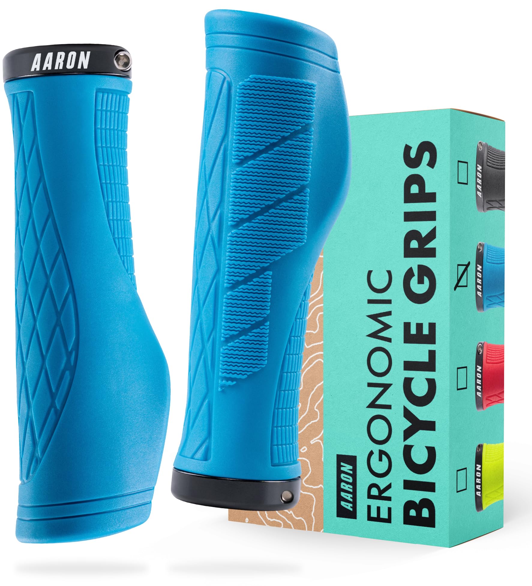 AARON Fit Bike Grips with Gel Cushioning | Sports Handlebar Grips in Non-Slip Rubber | Lock-on Handlebar Grips for Electric Bike, Trekking, Mountain Bike, Crossbike, Fixie, Blue