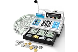 BAODLON Calculator Cash Register - 103 Pcs Toy Cash Register, Store Set with Microphone, Credit Card and Banking for Kids, Toddler Math Learning Toys, Preschool Gifts for 3, 4, 5, 6, 7, 8+ Years Old Boy Girl