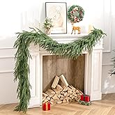 2Pcs 6Ft Real Touch Norfolk Pine Garland-Realistic Christmas Garlands for Mantle- Lush Dripping Artificial Greenary Decoration-Winter Indoor Outdoor Decor