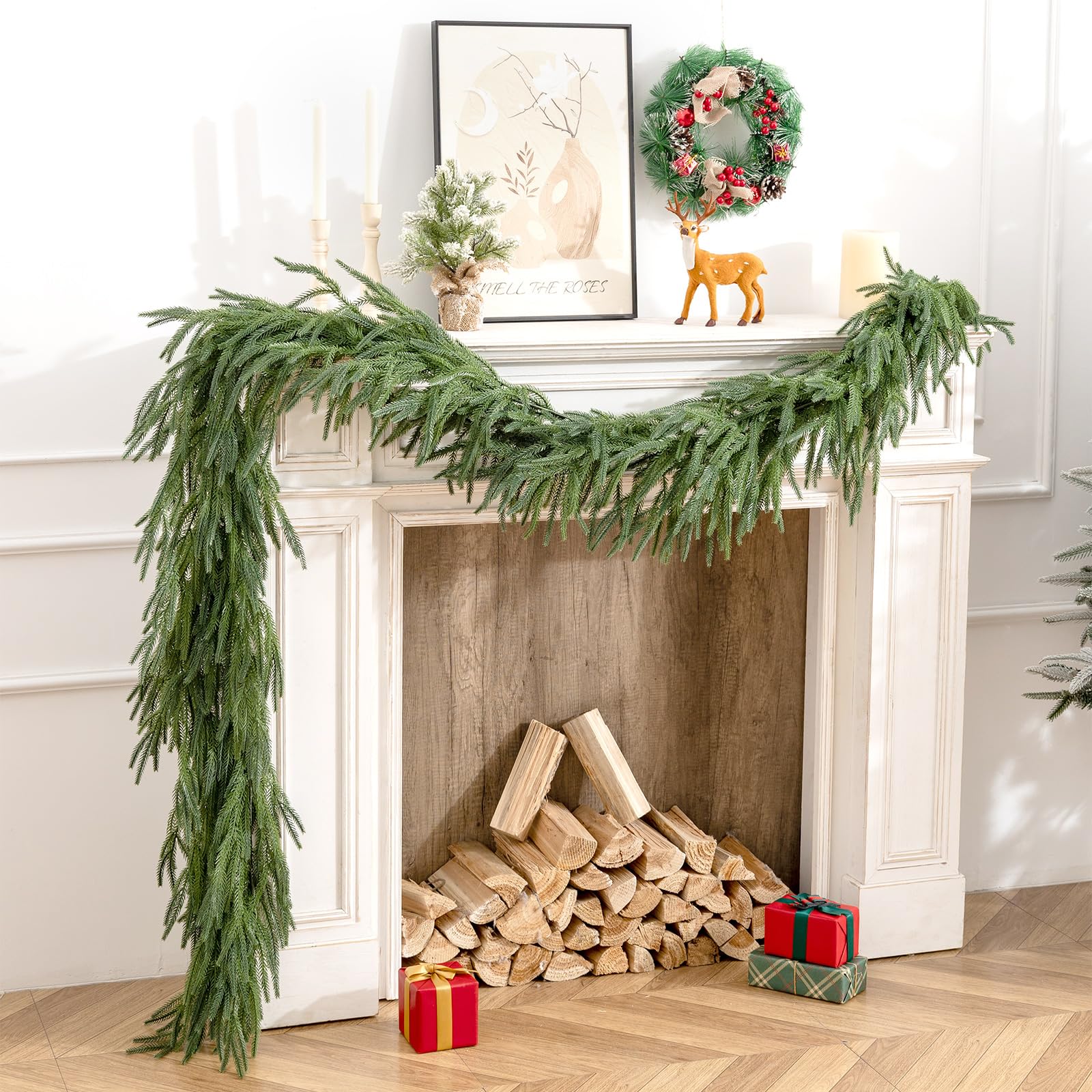 Photo 1 of 2Pcs 6Ft Real Touch Norfolk Pine Garland-Realistic Christmas Garlands for Mantle- Lush Dripping Artificial Greenary Decoration-Winter Indoor Outdoor Decor