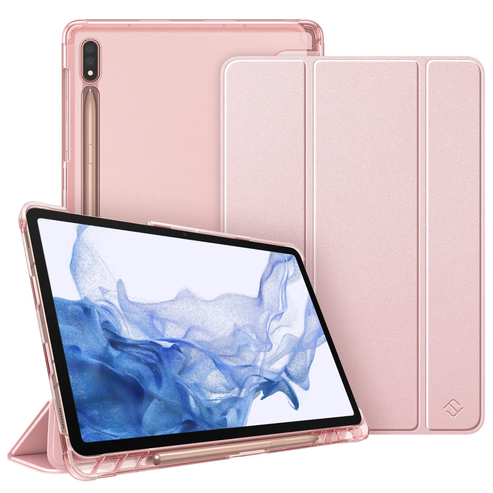 FINTIE Case for Samsung Galaxy Tab S7 11'' 2020 SM-T870(Wi-Fi) SM-T875(LTE) with S Pen Holder, Lightweight SlimShell with Translucent Frosted Stand Back Cover, Auto Wake/Sleep, Rose Gold