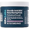 QRxLabs Glycolic Acid 20% Resurfacing Pads with Vitamins B5 C & E Green Tea Calendula Allantoin - Exfoliates Surface Skin and